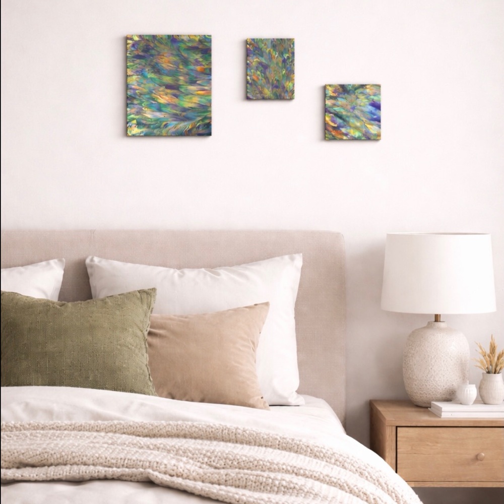 Hand crafted original multicolor acrylic on canvas set of three paintings - Picture 4 of 15